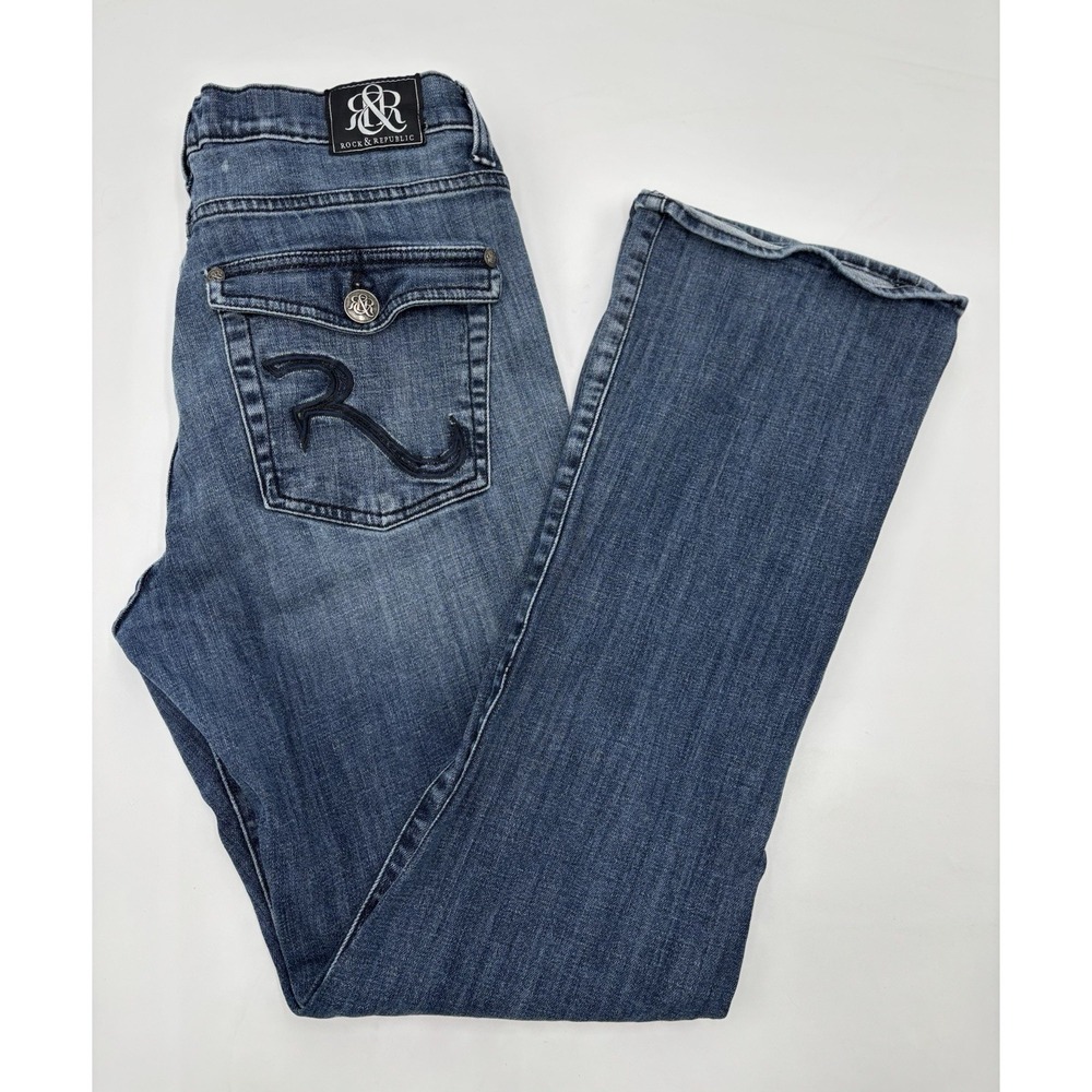 Rock & Republic Women's Jeans Size 14 Medium Wash Bootcut Stretch Denim Logo